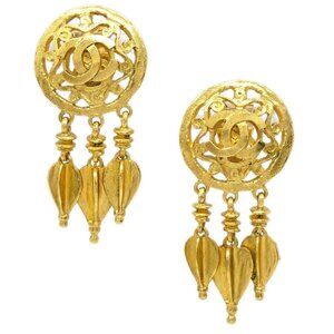 Chanel Dangle Earrings Gold Clip-On 95A 113070